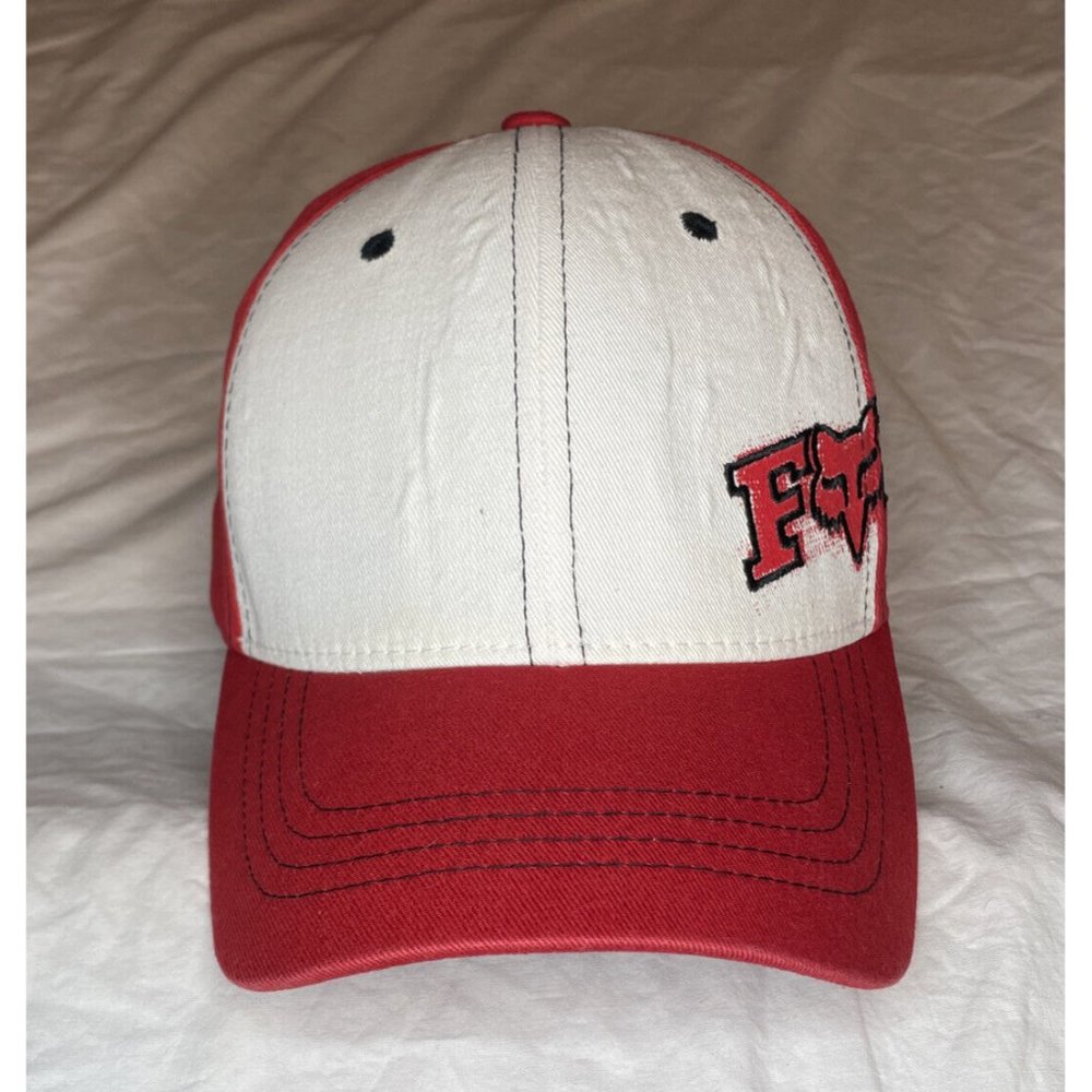 Fox Racing Hat Red White Logo Flex fit Size L Baseball Cap Riding Co